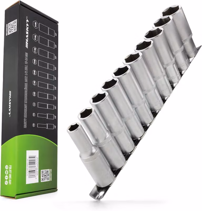 Set di chiavi a bussola, 10 pezzi, 1/2 pollice, da 10 a 24 mm, in acciaio cromo-vanadio, per la riparazione di automobili