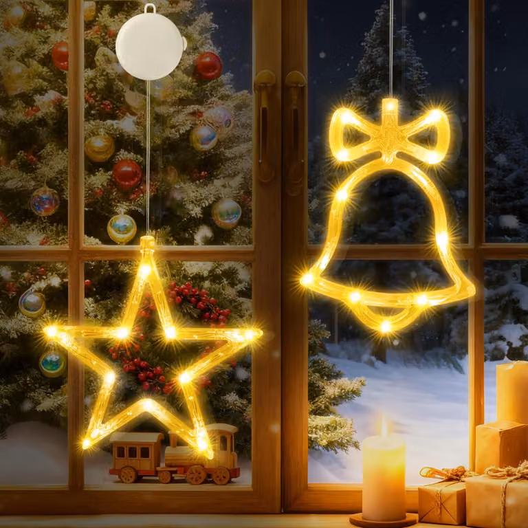 Decorazione per finestre a forma di stella, luce calda, materiale plastico, 2 LED