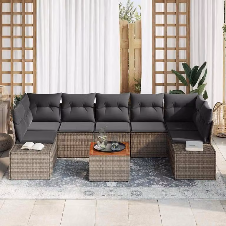 Maison Exclusive - Set da giardino composto da 8 pezzi. Divano in rattan sintetico, colore grigio