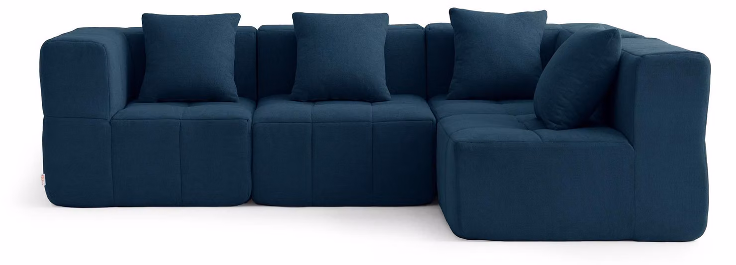 MILYSOFA SOFABULOUS: divano angolare modulare a 4 posti, in raffinato tessuto a riccioli, blu scuro