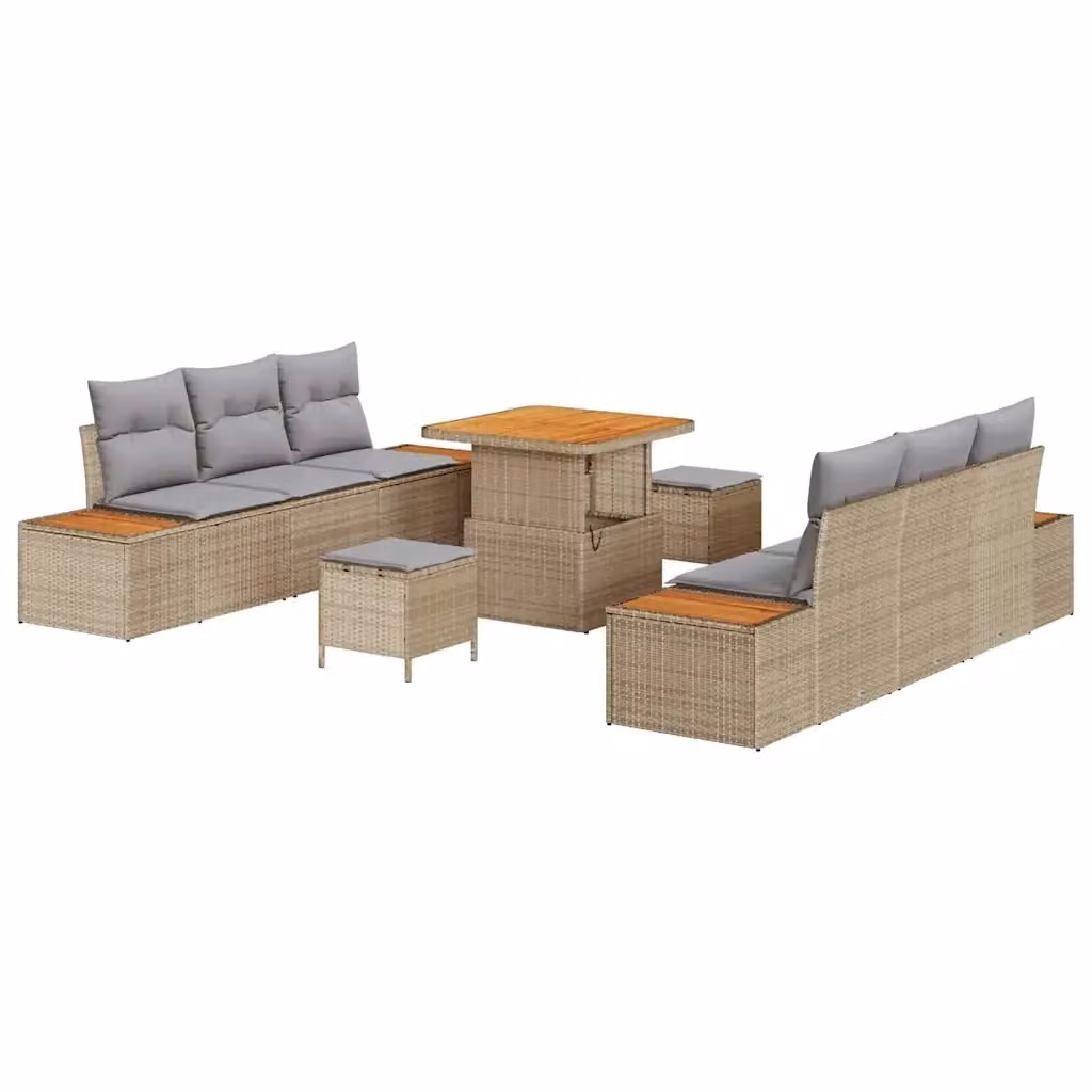 Set Divano da Giardino vidaXL 9 Pezzi Beige con Cuscini e Tavolino in Rattan e Acciaio – 2