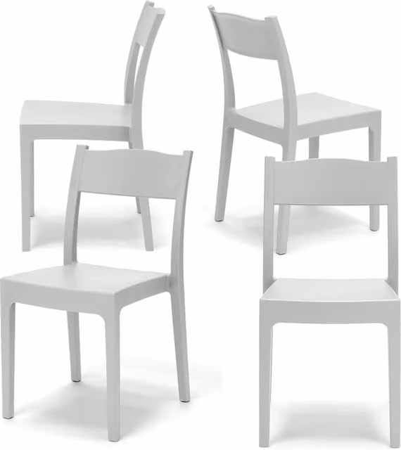Set 4 sedie in polipropilene VESTA, impilabile, resistente ai raggi UV, design moderno, ideale per sala da pranzo, cucina, sala d’attesa, bar, ristoranti o giardino, colore Bianco