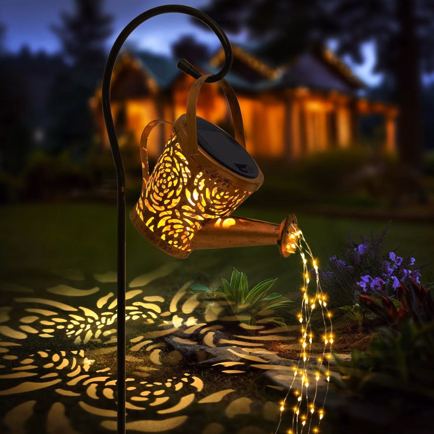 Annaffiatoio solare con catena di luci a LED, decorazione per esterni, impermeabile