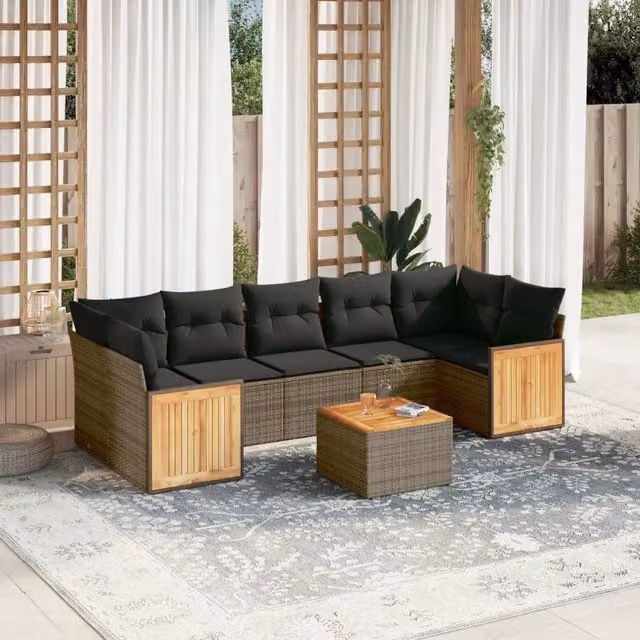 Set Divano da Giardino 8 pz con Cuscini Grigio in Polyrattan 3259897