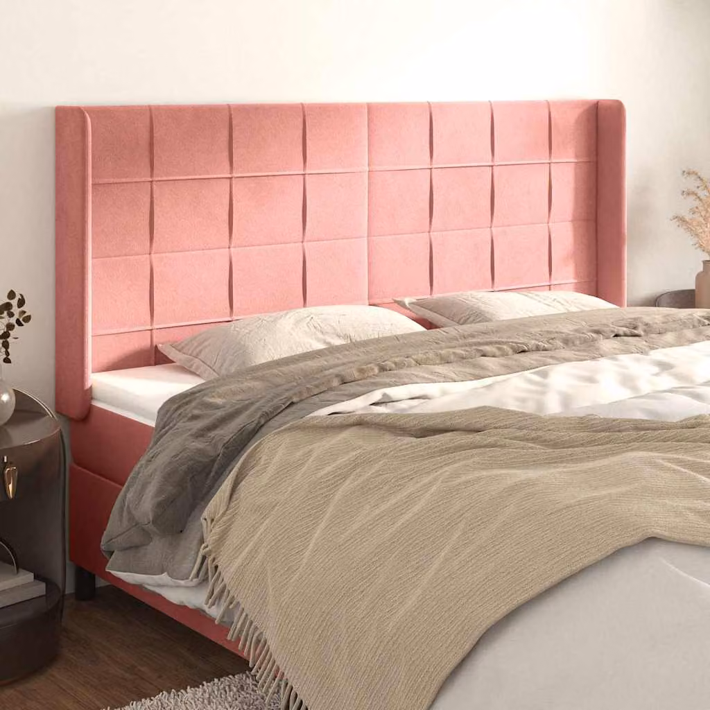 Testiera ad orecchio vidaXL in velluto rosa con struttura in legno L: 203 cm, P: 16 cm, H: 118/128 cm
