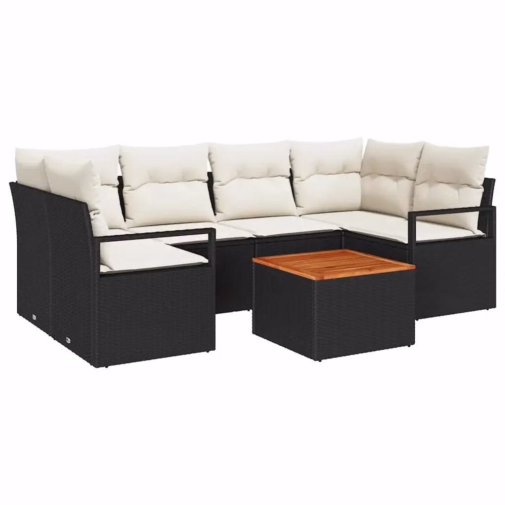 Set Divano da Giardino vidaXL a Forma di L in Polyrattan Nero con Cuscini e Tavolino da Esterno – 2