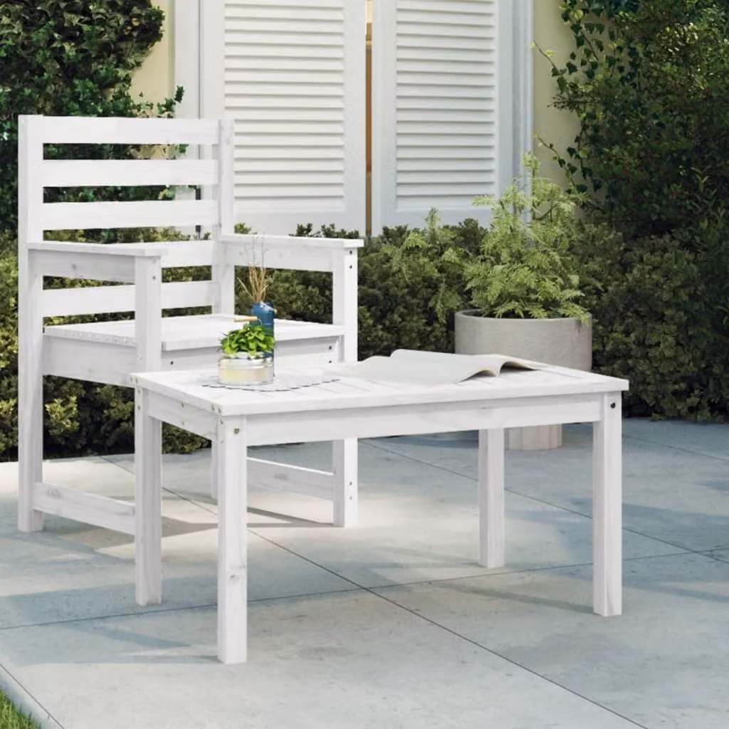 The Living Store Tavolo da giardino bianco 82,5x50,5x45 cm in legno di pino massiccio