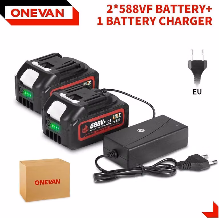 Batteria ricaricabile agli ioni di litio - Per utensili elettrici/avvitatori a impatto - Compatibile con 21 V/18 V - 22900 mAh - 2 batterie + caricabatterie UE - Rosso