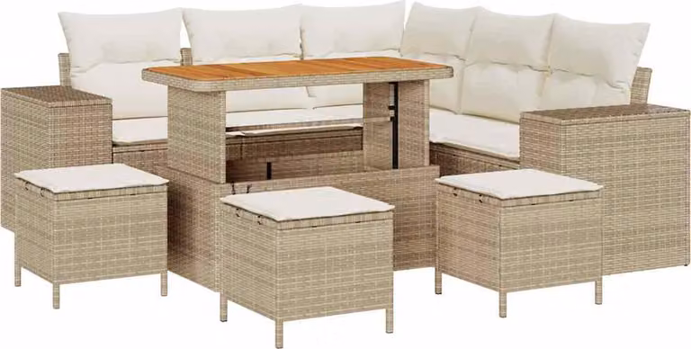 Set Divano da Giardino con cuscino 9 pcs Beige polyrattan