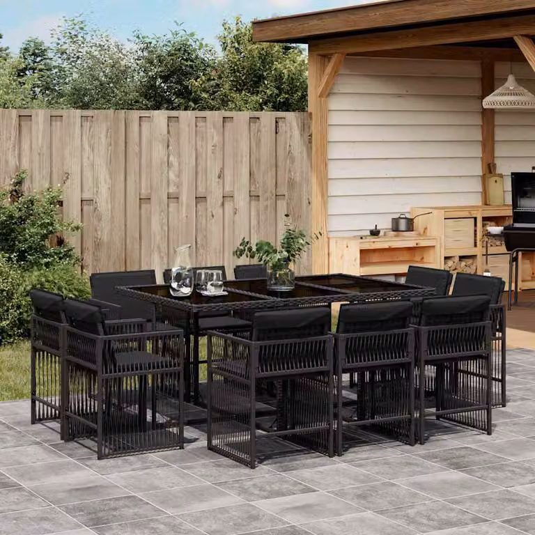 vidaXL Set da Pranzo da Giardino 11 pz in Polyrattan Nero con Piano in Vetro
