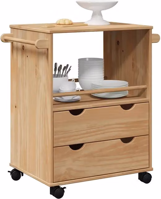 Carrello da cucina e scaffale OTTA Design Mania in legno massello di pino color marrone con ruote L/P/H: 59 x 45 x 80 cm