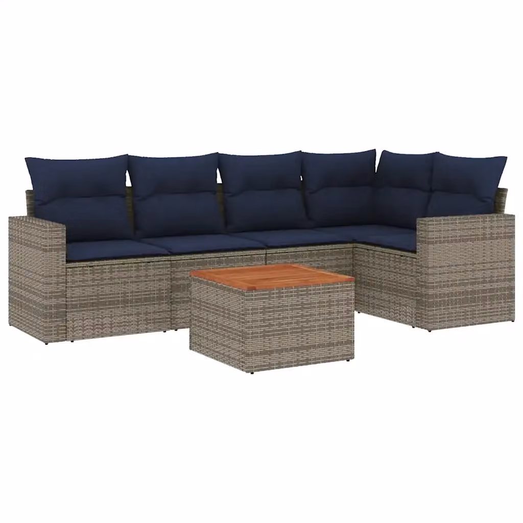 Set di divani da giardino vidaXL a forma di L composto da 6 pezzi in polyrattan grigio con cuscini inclusi e tavolino da esterno – 2