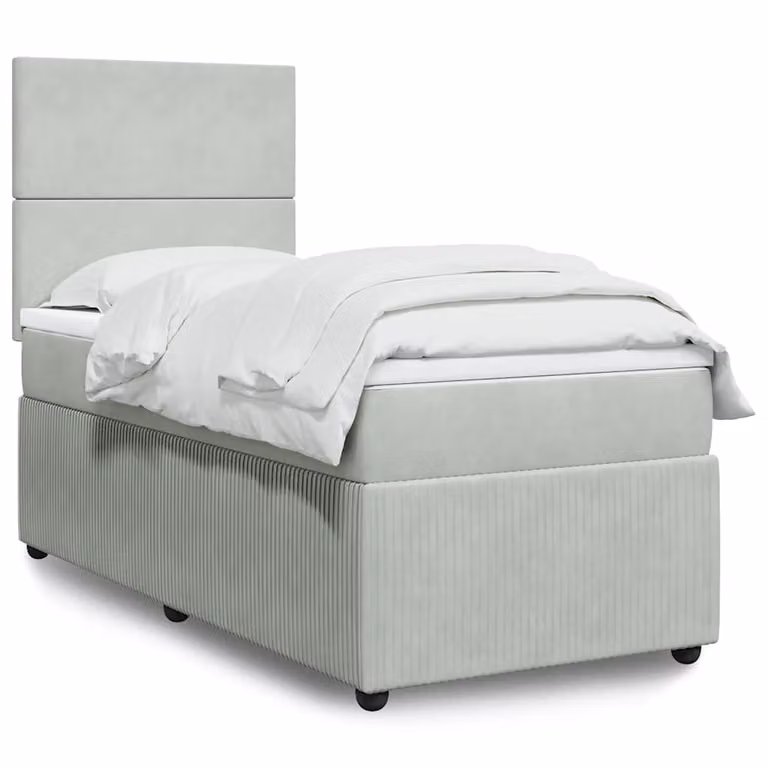 vidaXL Giroletto a Molle con Materasso Ibrido in Velluto Grigio Chiaro L/P/H: 90 x 190 cm