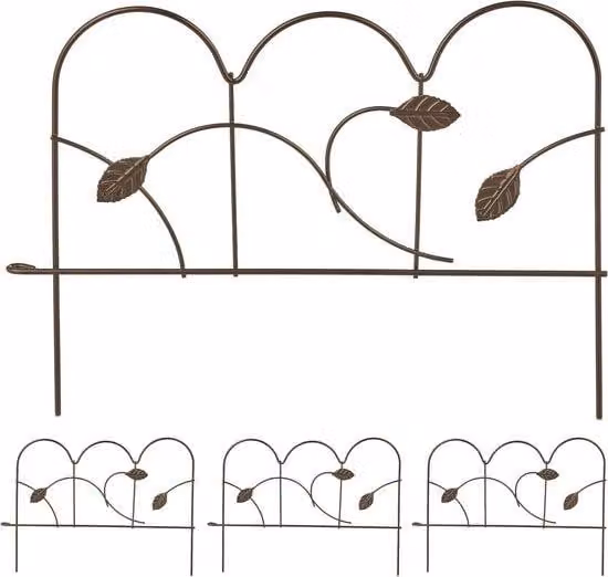 bordi per aiuole in metallo 4 pezzi HxL: 28 x 385 cm ciascuno Recinzione per giardino anteriore bassa per il terreno Bronzo.