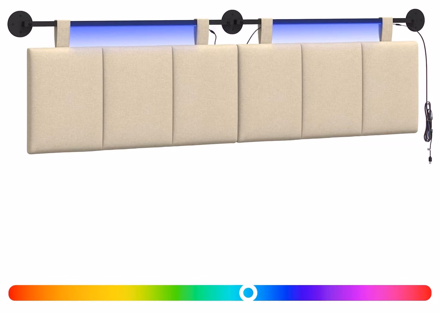Testiera sospesa Con luce LED Crema Tessuto
