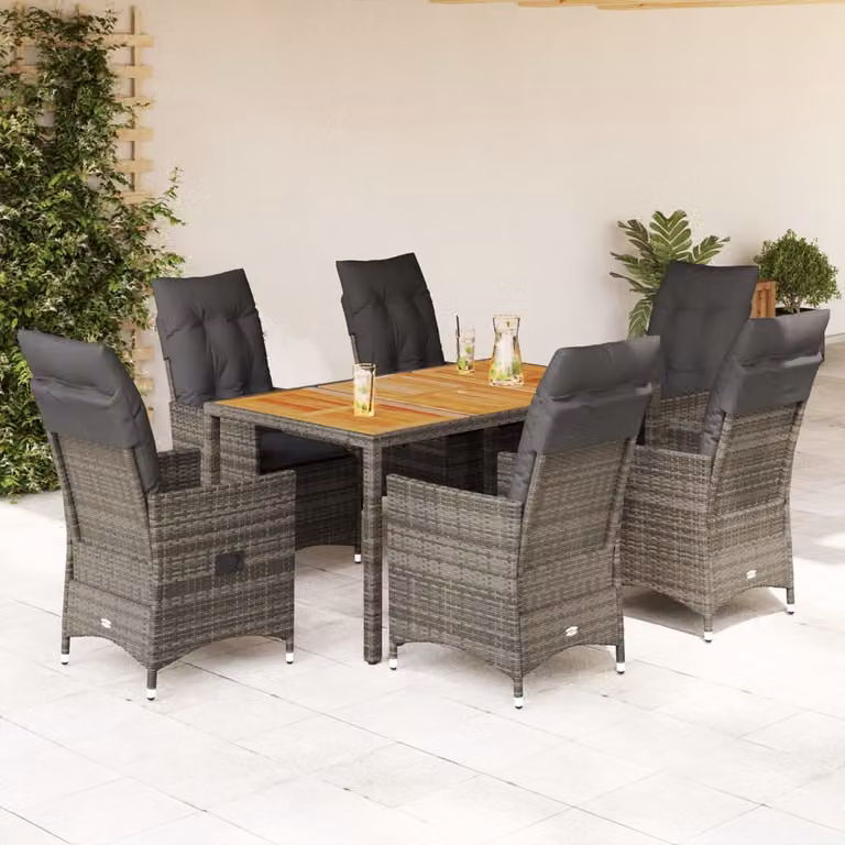 vidaXL Set da Pranzo da Giardino 7 pz in Polyrattan e Legno di Acacia Grigio