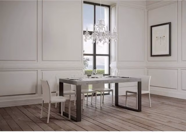 Tavolo allungabile moderno ITAMOBY con piano effetto cemento e telaio antracite, L: 200-304 cm, P: 90 cm