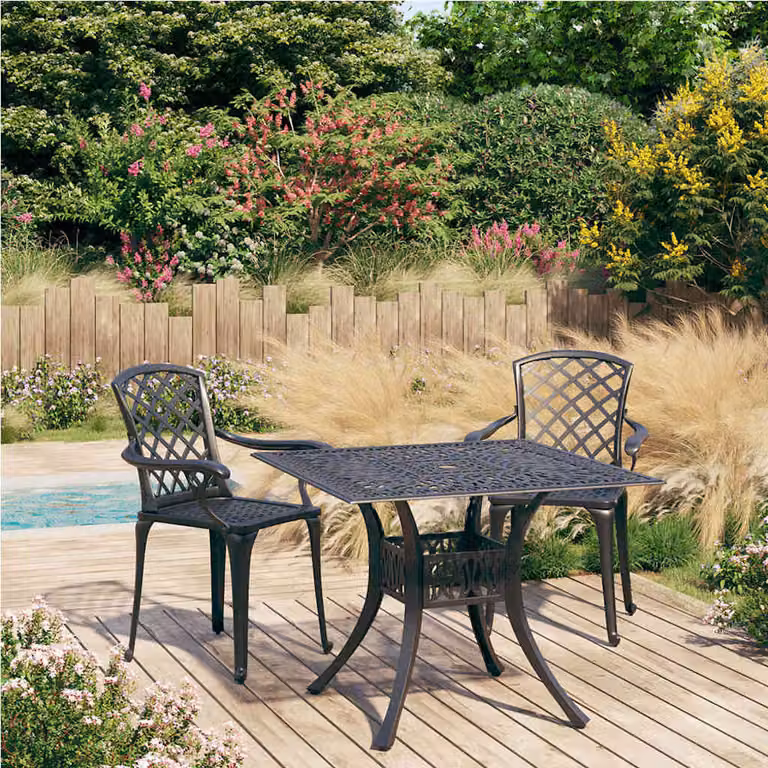 Set da Bistrot vidaXL in Alluminio Pressofuso Nero Opaco, 3 Pezzi