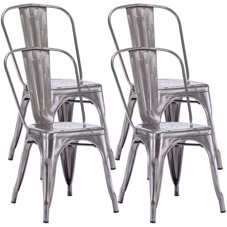 4x sedia da cucina sedia da pranzo in METALLO sedile in legno impilabile, colore:Metallizzato, materiale:Metallo