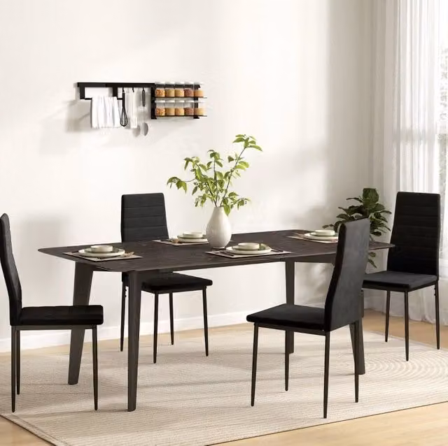 Set di 4 sedie da pranzo nere in tessuto, senza braccioli, schienale alto