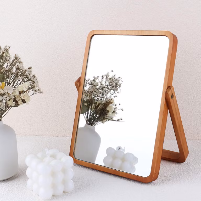 Specchio in legno rettangolare, dimensioni 18x25,8 cm, ideale per il tavolino da trucco o come elemento decorativo