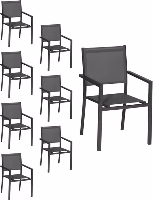 Set di 8 sedie in alluminio antracite - textilene grigio