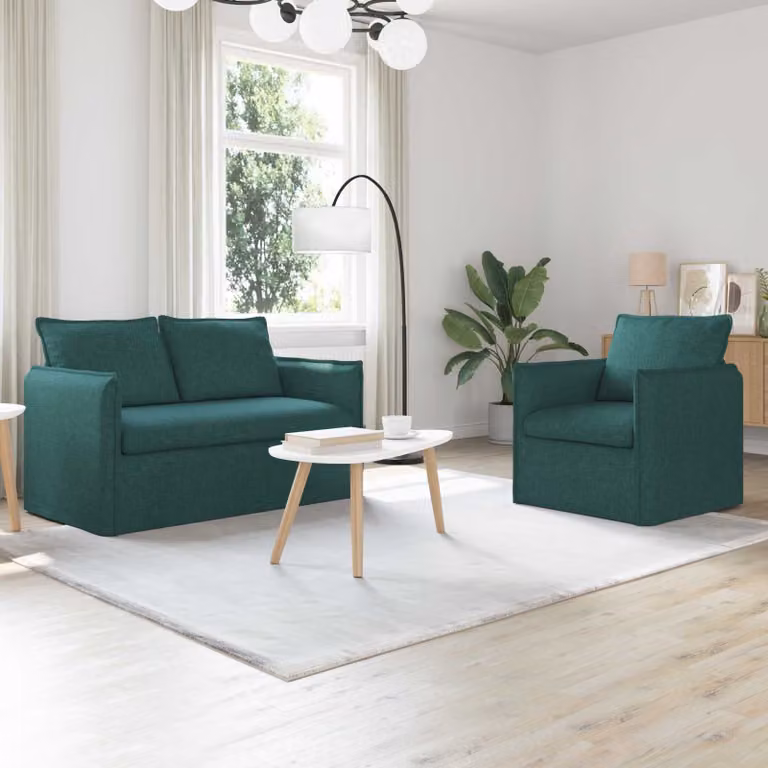 Set di 2 divani moderni vidaXL in tessuto verde scuro e nero con struttura in metallo L/P/H: 196 x 82 x 85 cm