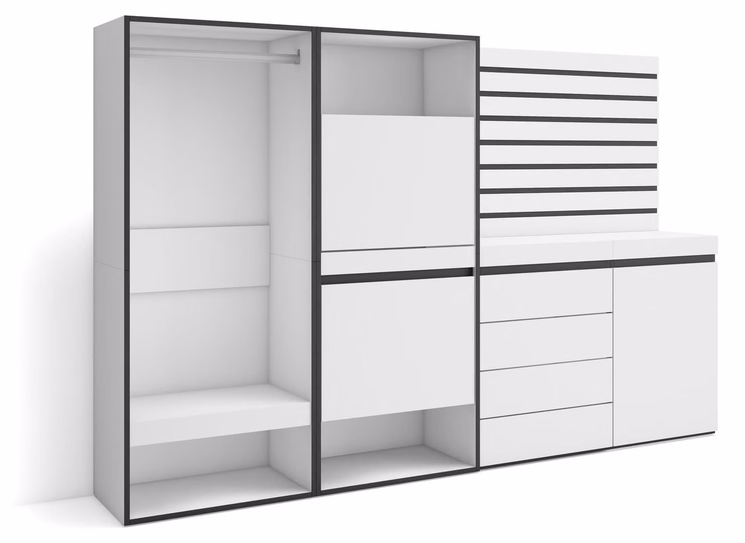 Armadio per scarpe, dimensioni 227x145x35 cm, con 2 ante a battente, 2 vani aperti, realizzato in melaminico, colore bianco