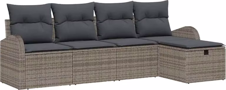 Set Divano da Giardino con cuscino 5 pcs Grigio Poly Rattan