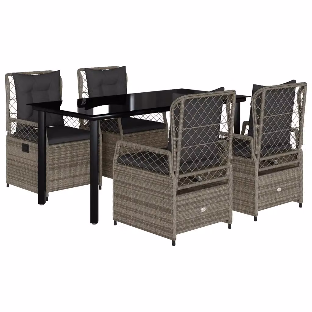 vidaXL Set da Pranzo da Giardino 5 pz in Polyrattan e Vetro Grigio e Nero – 2
