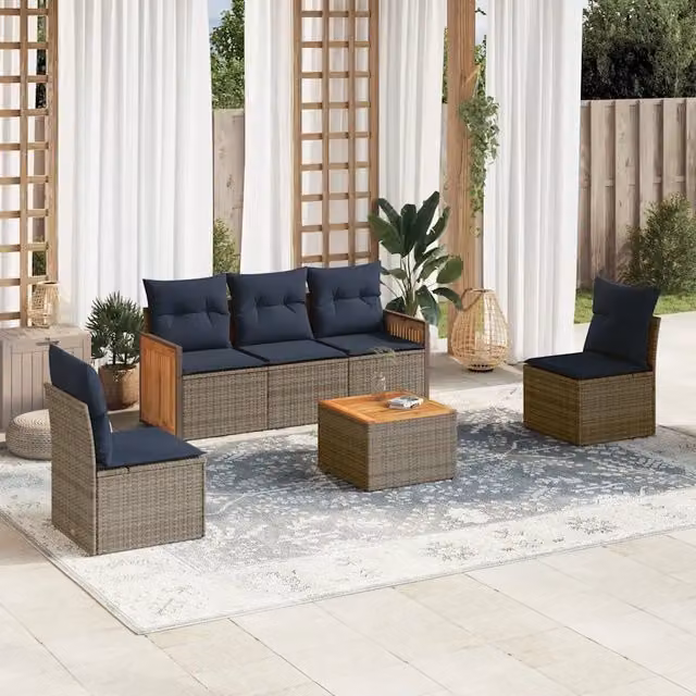 Set Divani da Giardino 6 pz con Cuscini Grigio in Polyrattan 3227538