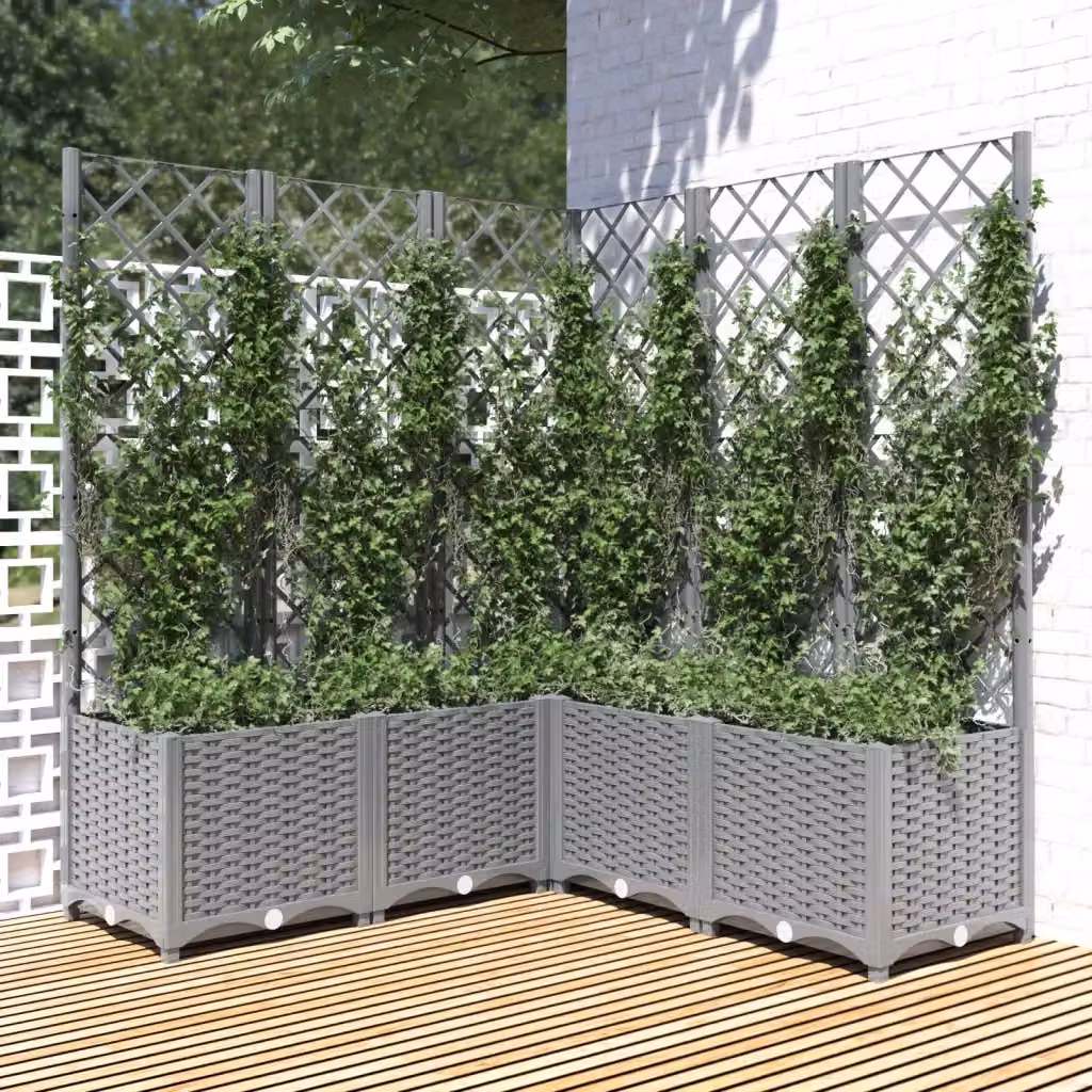 Fioriera da giardino con graticcio vidaXL in plastica grigio chiaro L/P/H: 120 x 120 x 136 cm