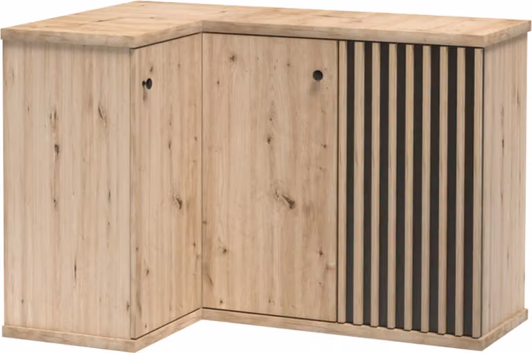 Cassettiera ad angolo ORURO – rovere artisan / nero
