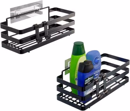 Portaspezie in metallo Set di 2 per parete Sala da pranzo Adesivo per spezie Scaffale da cucina Organizzatore salvaspazio per cucina Bagno Nero 25x12x5cm