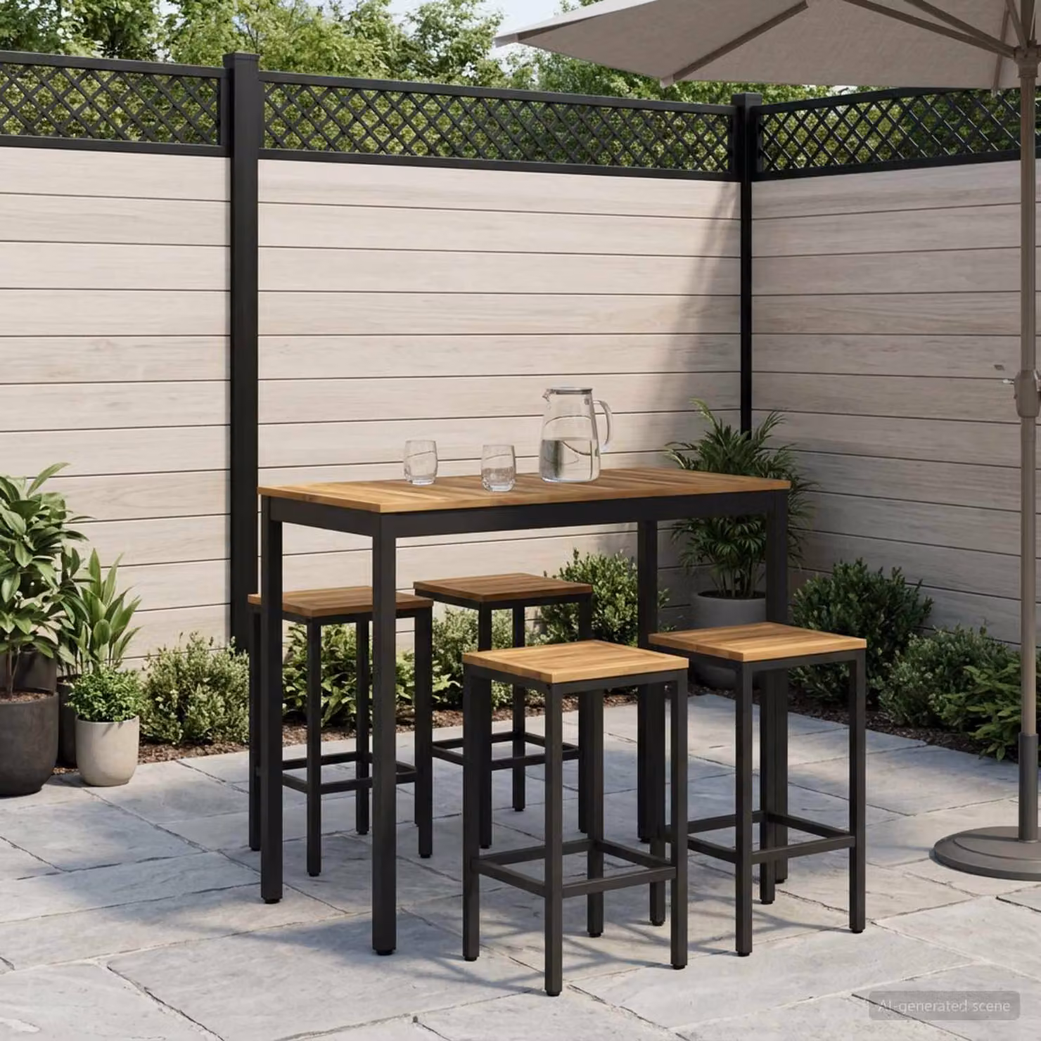 vidaXL Tavolo Bar da Giardino NAARDEN in Legno di Acacia Bianco e Nero L: 105 cm, P: 55 cm, H: 108,5 cm