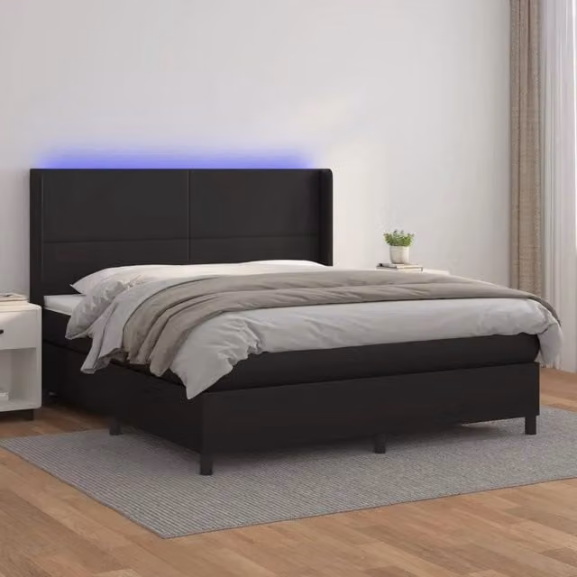 Letto a molle vidaXL con materasso ibrido, illuminazione LED sottostante e porta USB, similpelle nero, L/P/H: 180 x 200 x 183 cm