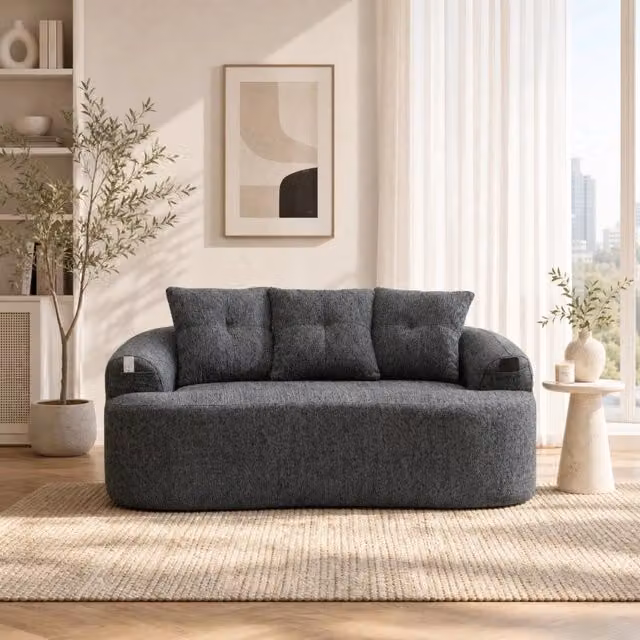 Divano a 2 posti moderno REDOM in tessuto chenille grigio L: 164 cm, P: 92 cm, H: 60 cm