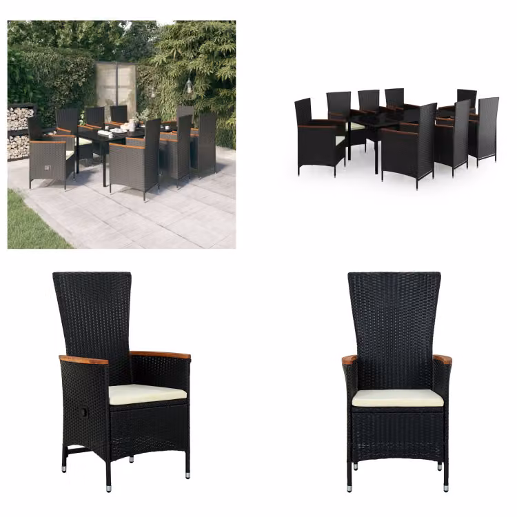 vidaXL Set da pranzo da giardino 9 pezzi con cuscini nero - Set da pranzo da giardino - Gruppi da pranzo da giardino - Set di mobili da giardino - Set di mobili da giardino