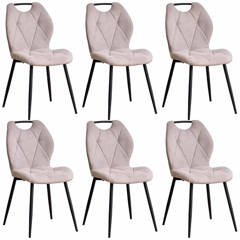 Sedie da pranzo - Set da 6 - Stile scandinavo - Rivestimento in velluto - Imbottite - Gambe in metallo - Beige
