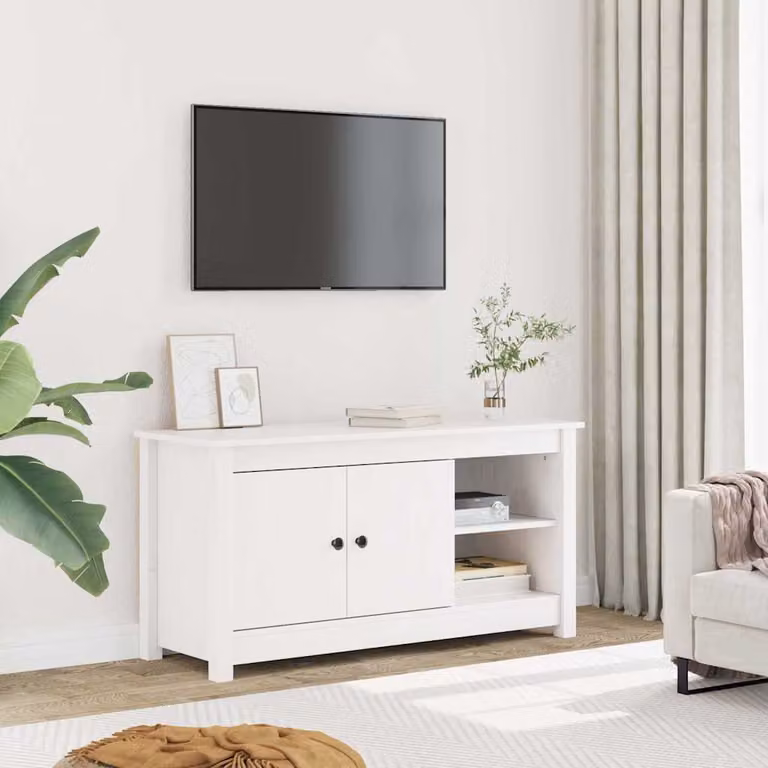 vidaXL Mobile Porta TV Bianco in Legno Massello di Pino L: 103 cm, P: 36,5 cm, H: 52 cm