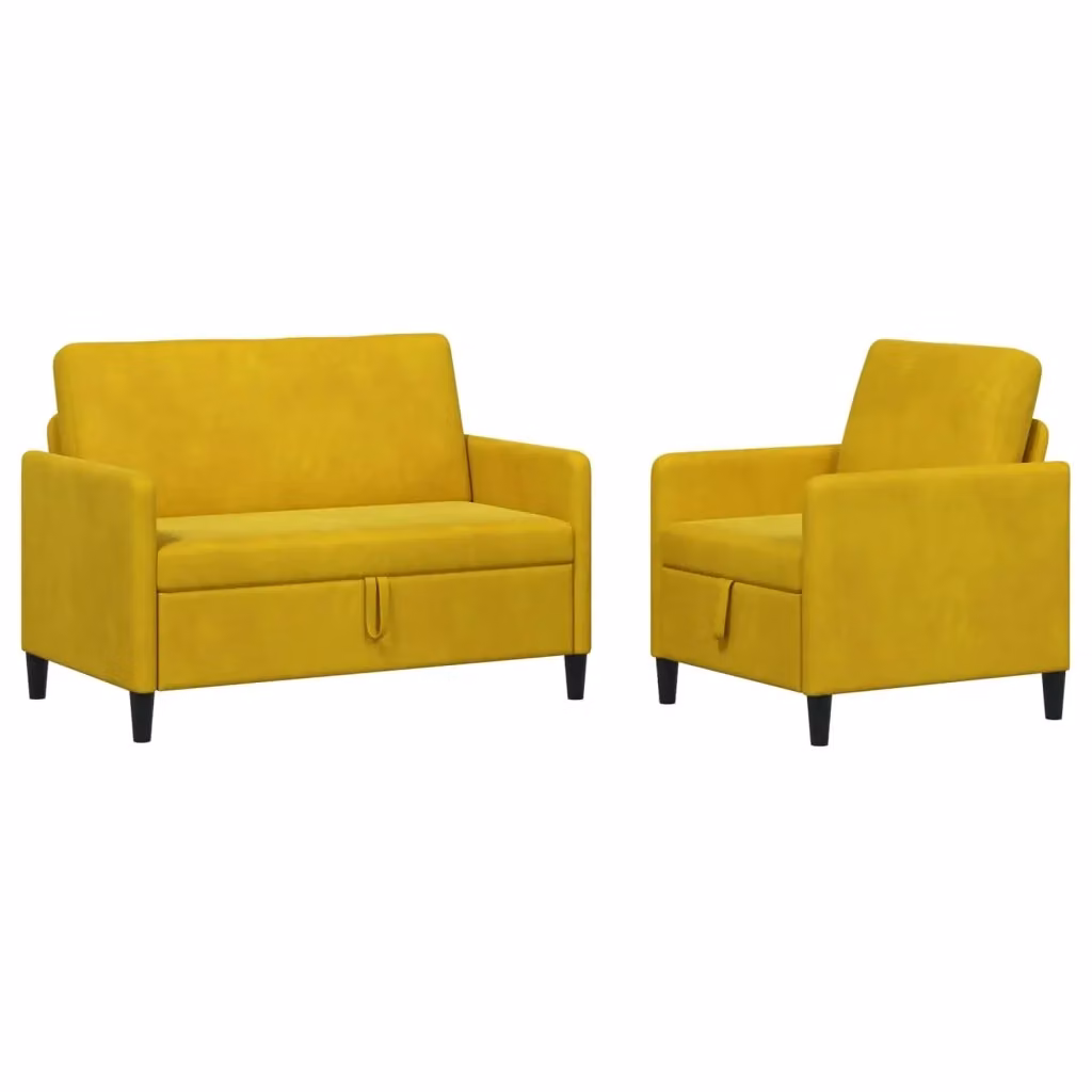 Set di 2 divani moderni vidaXL con contenitore a sollevamento, rivestimento in tessuto giallo per soggiorno – 2