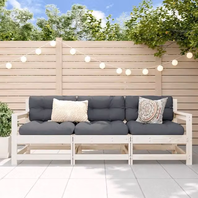 Set Salotto da Giardino 3 pz Bianco in Legno Massello di Pino 825528