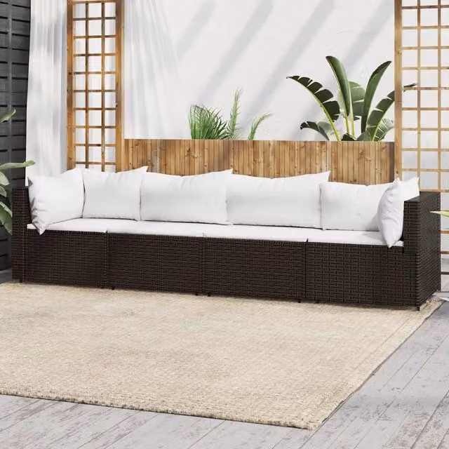 Set Mobili da Giardino 4 pz con Cuscini in Polyrattan Marrone 319752