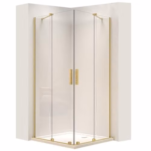 Rea - Cabina Doccia Montana Double, Oro Spazzolato 90X90, D'Angolo Senza Piatto Doccia, Vetro Di Sicurezza Temperato Trasparente 6mm, Scorrevole, 90 X 90 X 200 cm