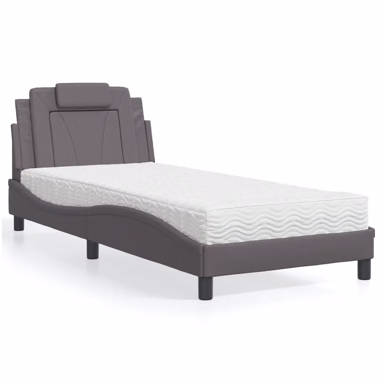Letto Viana vidaXL con Materasso Grigio in Similpelle, L/P/H: 90 x 200 cm