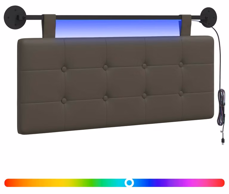 Testiera sospesa Con luce LED Grigio Pelle finta