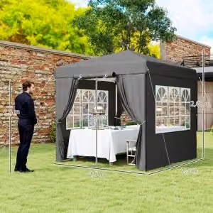 Gazebo da giardino pop up pieghevole OKWISH con pareti laterali in poliestere grigio scuro e protezione UV UPF 50+ L: 268 cm, P: 250 cm, H: 250 cm – 2