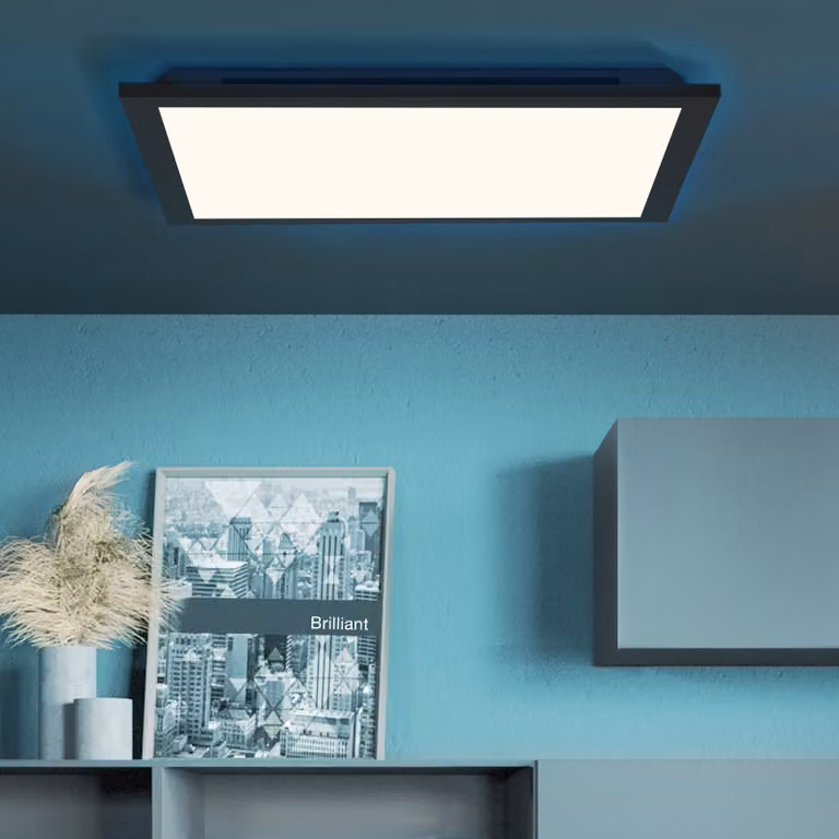 BRILLANTE plafoniera a pannello LED nera ALLIE | plafoniera moderna con telecomando | 40x40cm | 25 W , 2400 lumen, 2700 - 6500 Kelvin | con illuminazione RGB | metallo/plastica