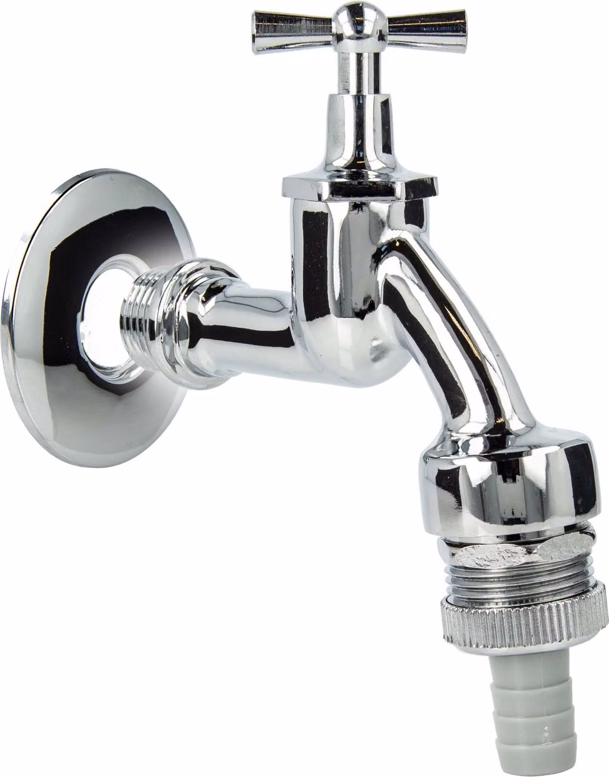 valvola di scarico tecuro da 1/2 pollice, con ginocchiera, aeratore per tubi DVGW, ugello per tubo flessibile, rosone a parete, nastro di tenuta - ottone cromato lucido