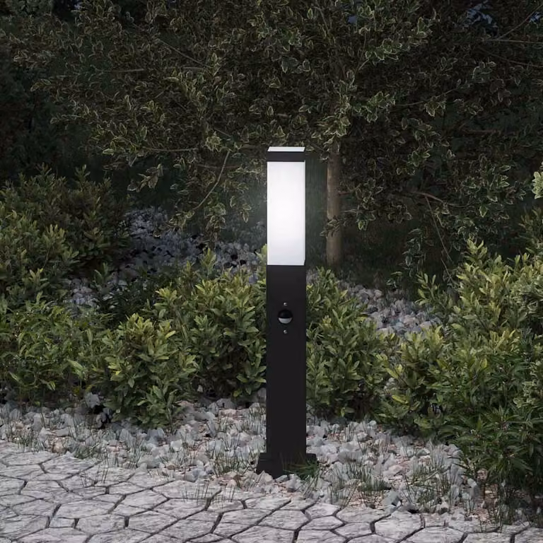 vidaXL Lampada a paletto con sensore di movimento nera IP44 per giardino e terrazza, Altezza: 50 cm